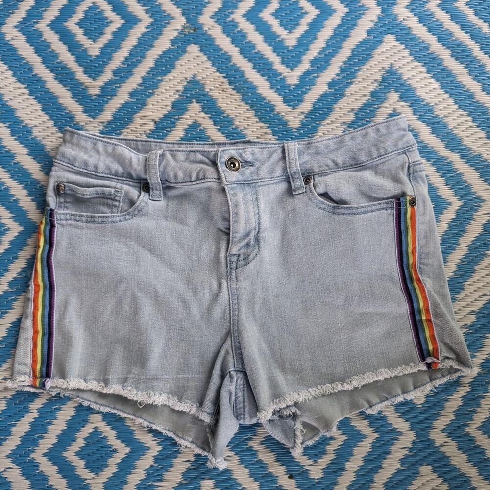 Blackheart Rainbow Stripe Denim Cutoff Shorts